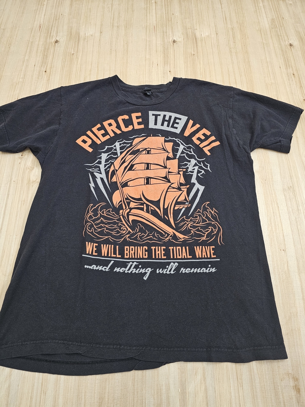 Pirece The Veil Black Graphic Band T‑Shirt with Orange Ship Print
